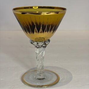 MCM Gold Cocktail Glass Sorbet Glass w/ Starburst Splatter Design Twisted Stem